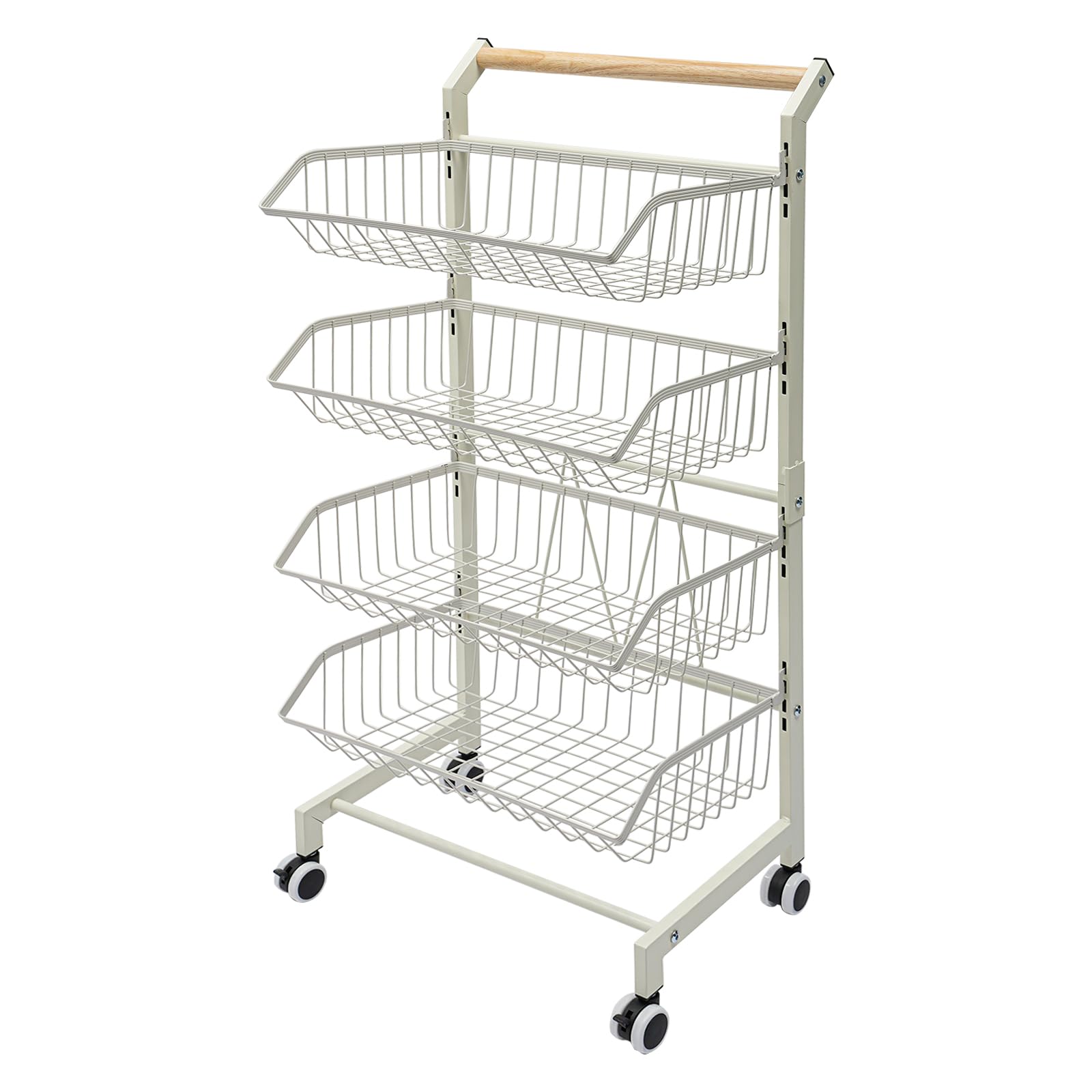 Expositor con 4 cestas con ruedas, cesta apilable, cesta para roedores de productos, soporte de rejilla, carrito de cocina, carrito de cocina grande, almacenamiento móvil