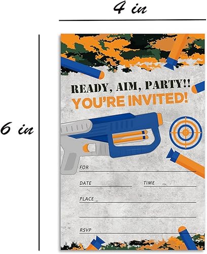 Miniatura 2 de DEOTEDI Invitaciones de fiesta de pistola para niños, idea de fiesta de cumpleaños con temática de pistola para niños, tarjetas de invitaciones