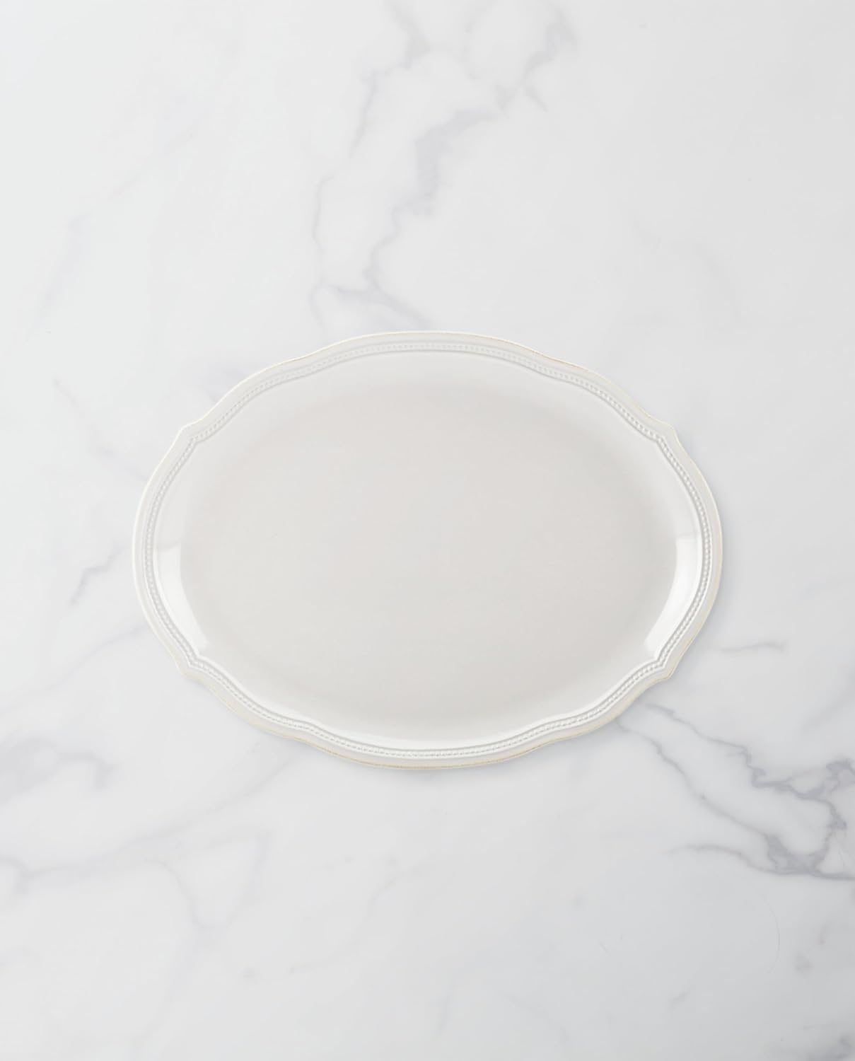 Lenox White French Perle Bead 16" Oval Serving Platter, 3.95 LB