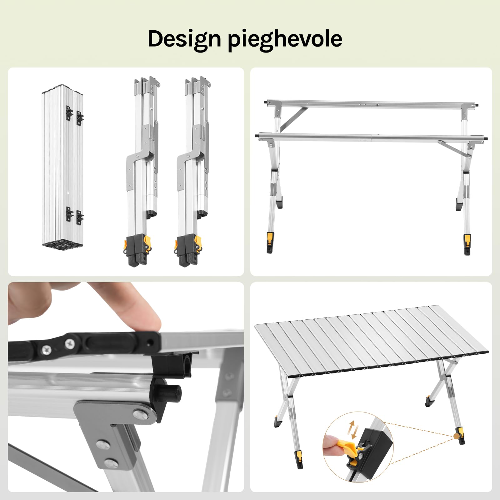 WOLTU Tavolo da Campeggio Pieghevole Leggero, Tavolo da Esterno Portatile, Altezza Regolabile, Tavolo da Giardino con Piano Arrotolabile in Alluminio, Borsa Portaoggetti, Carico 50kg,Argento