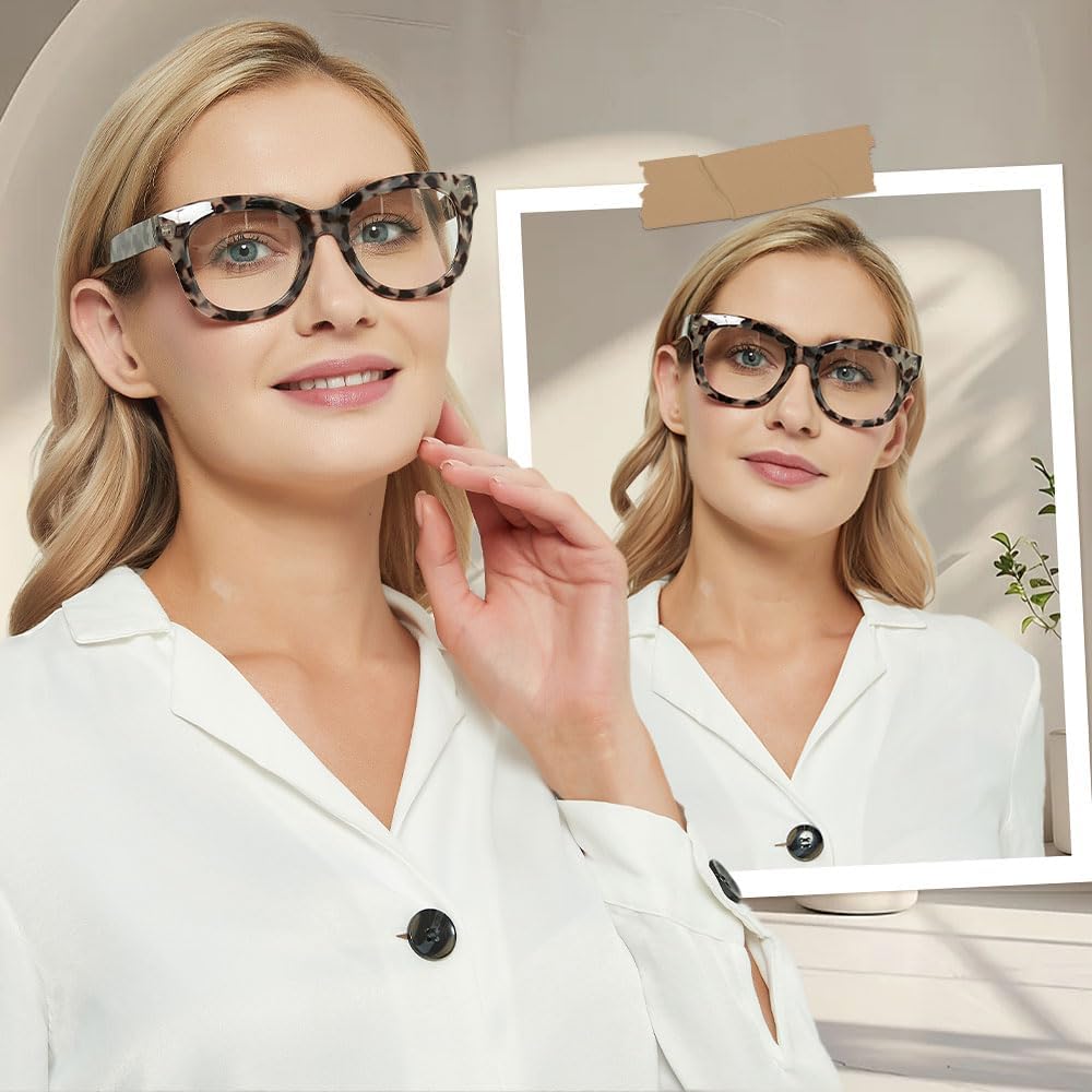 JiSoo Oversized Reading Glasses for Women Men, Stylish Designer Readers Women with Large Frame - Image 3