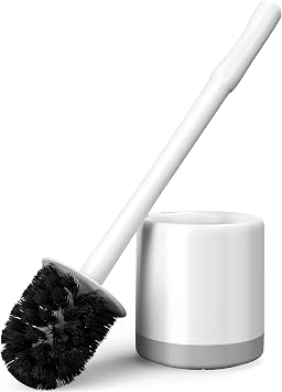 Vacplus Toilet Bowl Brush and Holder, Compact Toilet Brush for Bathroom with Holder, Quick-Dry Toilet Bowl Cleaner Brush with Dense Bristles, Toilet Scrubber for