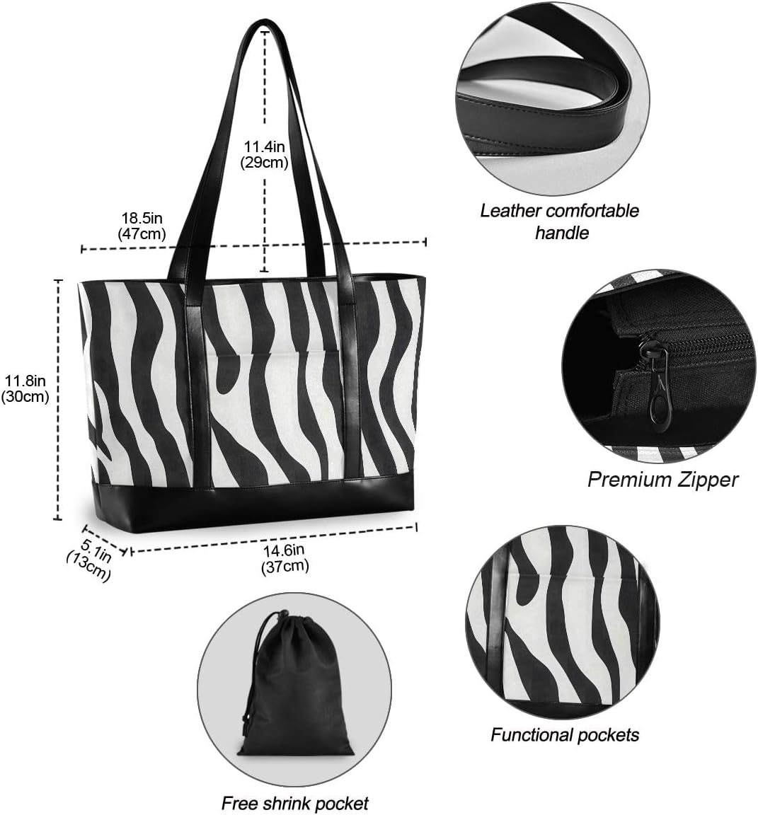 ALAZA Zebra Print Laptop Tote Bag for Woman 15.6 inch Laptop Organizer Bag Teacher Work Purse