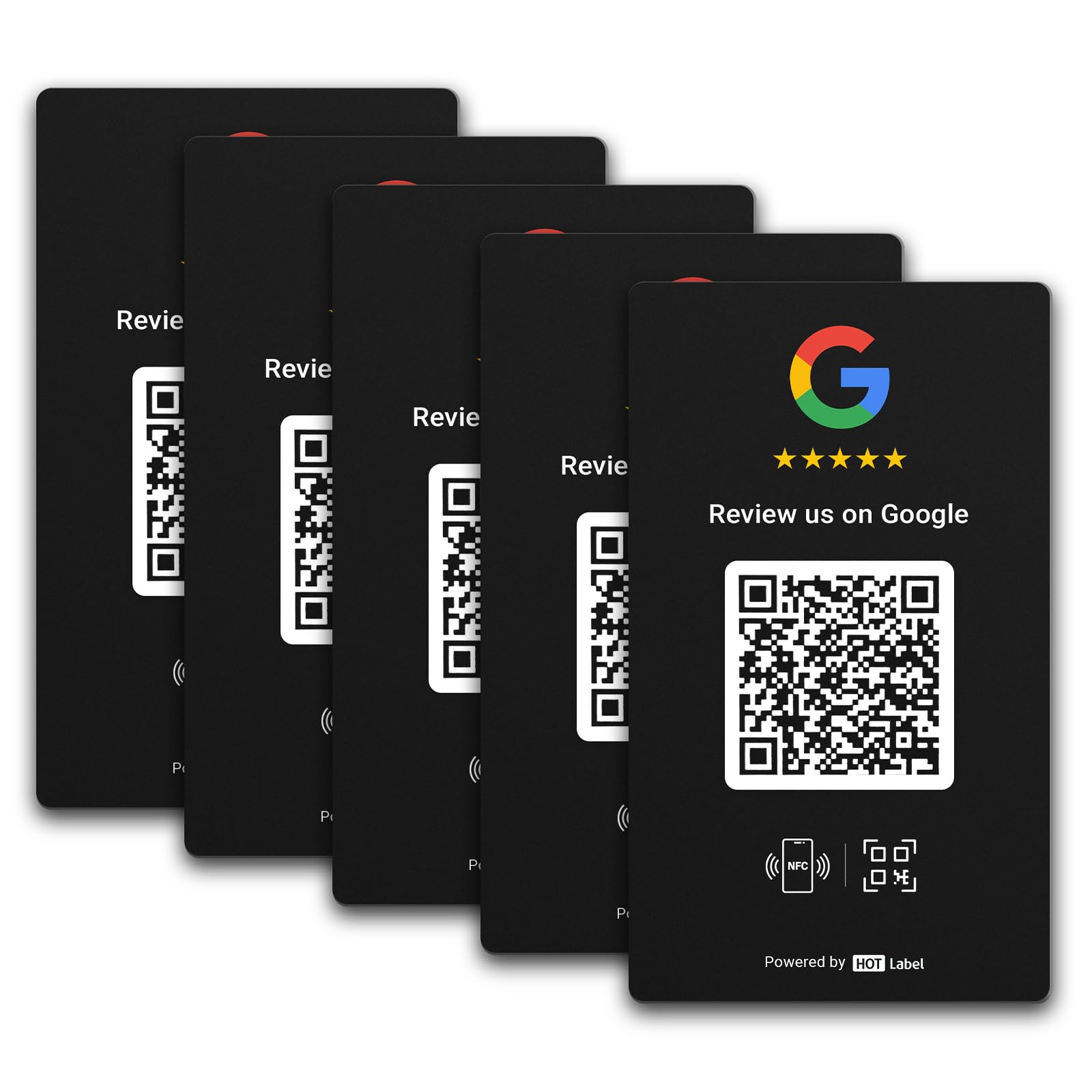 HotLabel Review Card 5-Pack – Black – NFC Tap & QR Code – for Business Review – 5 Independent Links (Supports 5 Different Stores or Same) – All Phones Compatible – No App or Subscription