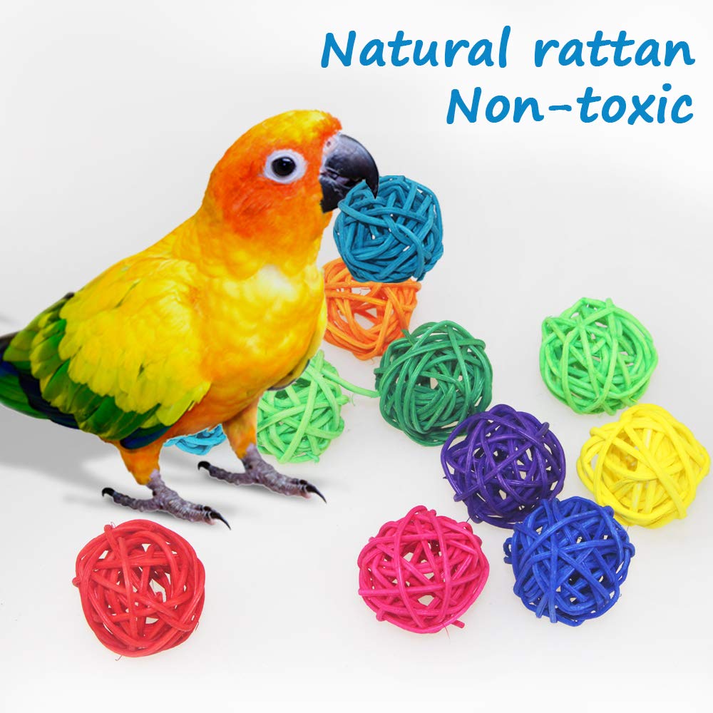80 bolas de mimbre de ratán, loro, pájaros, juguetes masticables para periquito, cacatúa, bola de vid para pájaros, manualidades, fiestas, bodas, multicolor (80 piezas, 1.18 pulgadas)