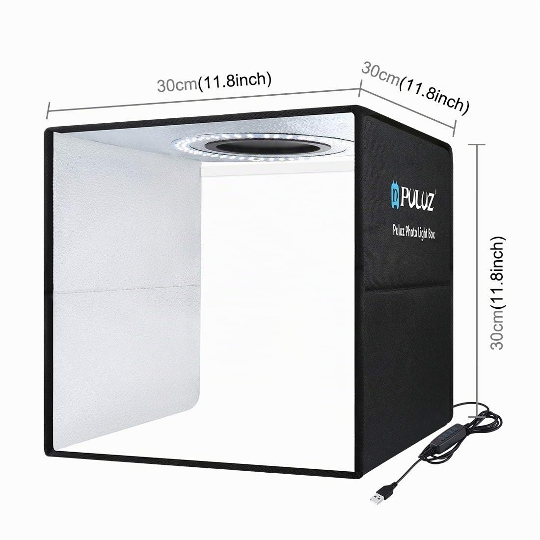PULUZ Mini Photo Studio Box 30cm Boite a Lumiere Photo Box Portable Light Box Photographie Accessoire avec 112 Perles LED et 6 Couleurs PVC Fonds de Photos