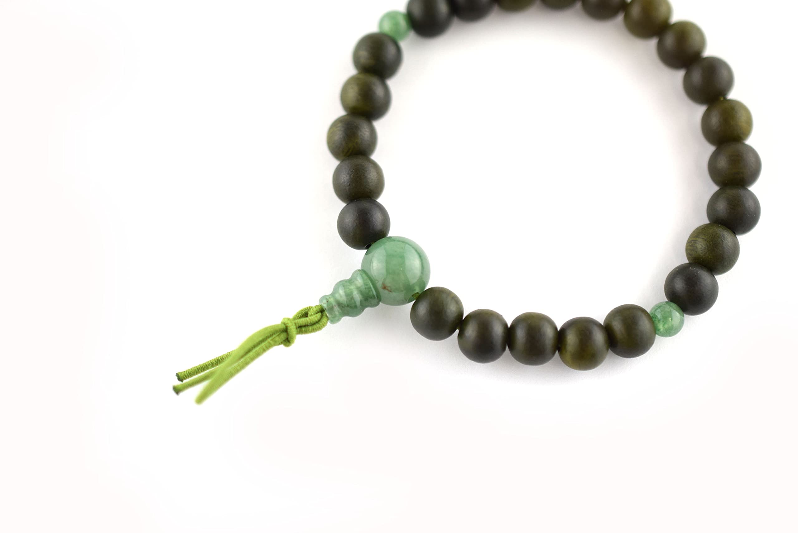 Perles de prière japonaises en bois de Lignum vitae et jadéite Juzu Dhyana Zen Kyoto de 7,5 mm faites à la main pour homme et femme, 17cm, Bois japonais Lignum vitae, bois de lignum vitae