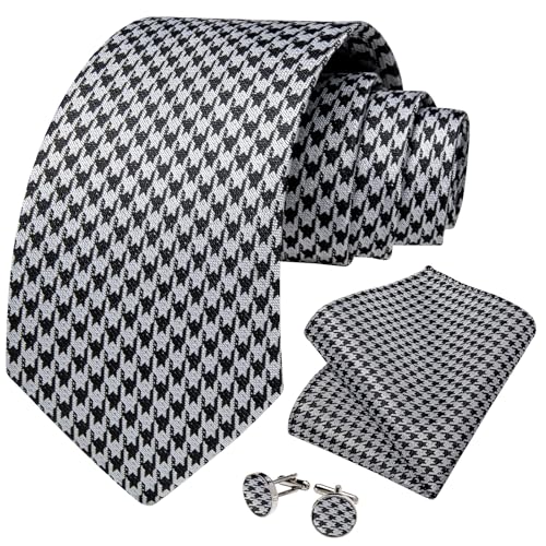 Image of DiBanGu Striped Tie Set for Men Silk Woven Plaid Necktie and Pocket Square Cufflinks Business Wedding