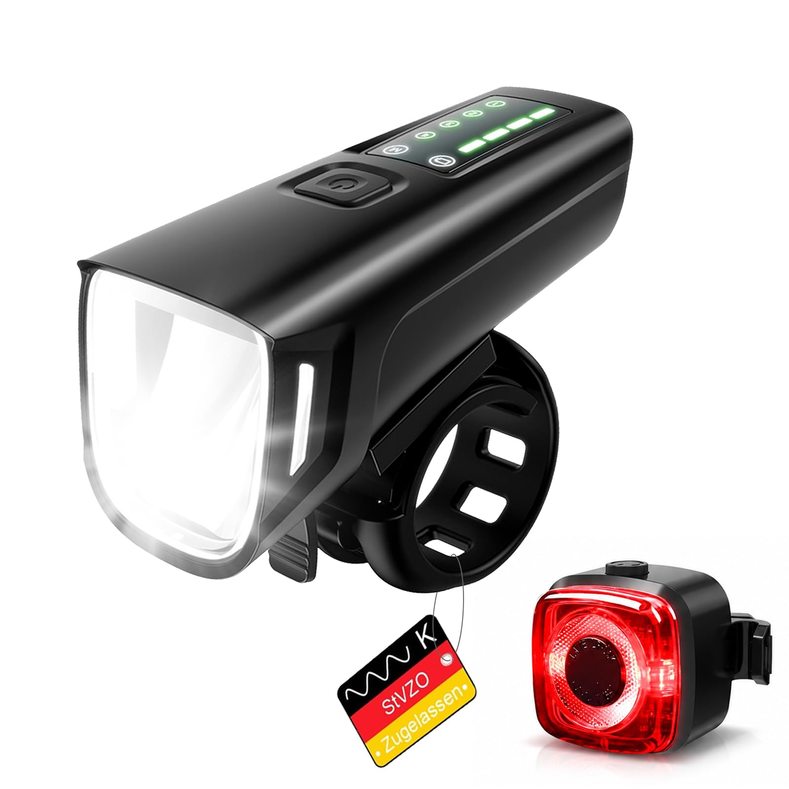 100 Lux Fahrradlampe Vorne, 4-Lichtmodi 2000mah, mit Fahrrad Rücklicht,USB C wiederaufladbar, für Erwachsene Straße, MTB Off-Road Radfahren Pendeln,StVZO Zugelassen