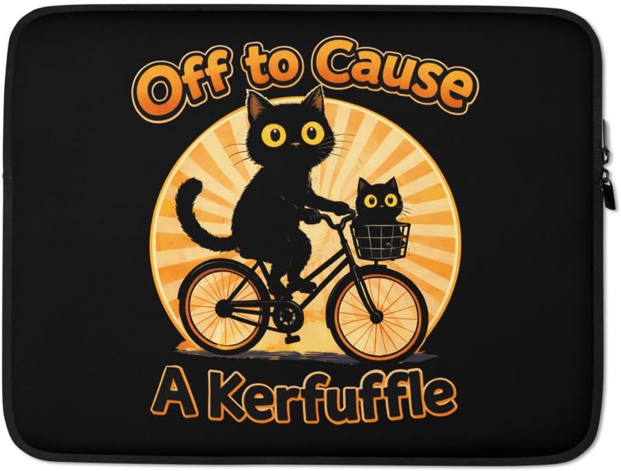 Funny Black Cat Meme Laptop Sleeve, Off to Cause A Kerfuffle