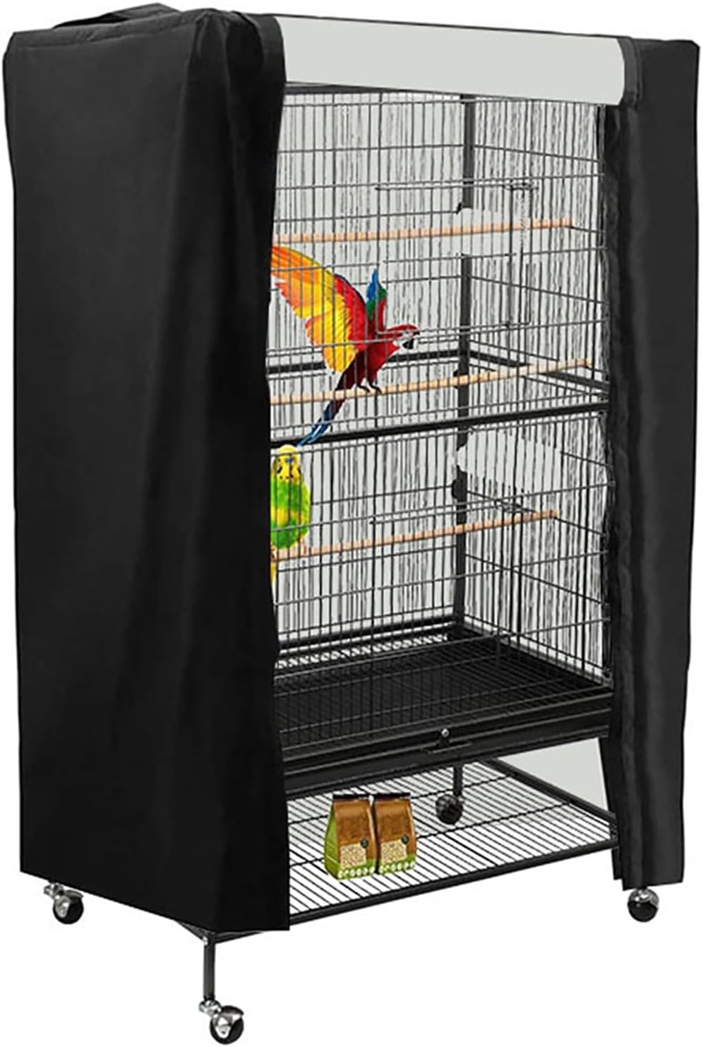 Starring Black 210D Oxford Large Bird Cage Cover, Universal Weatherproof Sun Protection Cage Out Cover (89 * 64 * 120Cm-L)