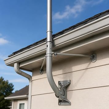 Heavy Duty Adjustable Antenna Mount Pole with Bracket, 17.25 Length, 1-11/16 OD, Universal Roof/Eave/Wall Mount with Dual Reinforced Support Braces