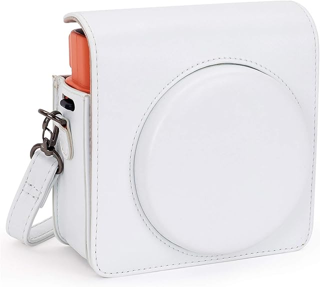 Leebotree Instant Camera Protective Case Compatible with Instax SQUARE SQ1 Instant Camera, Soft PU Leather Bag with Removable/Adjustable Shoulder Strap (White)