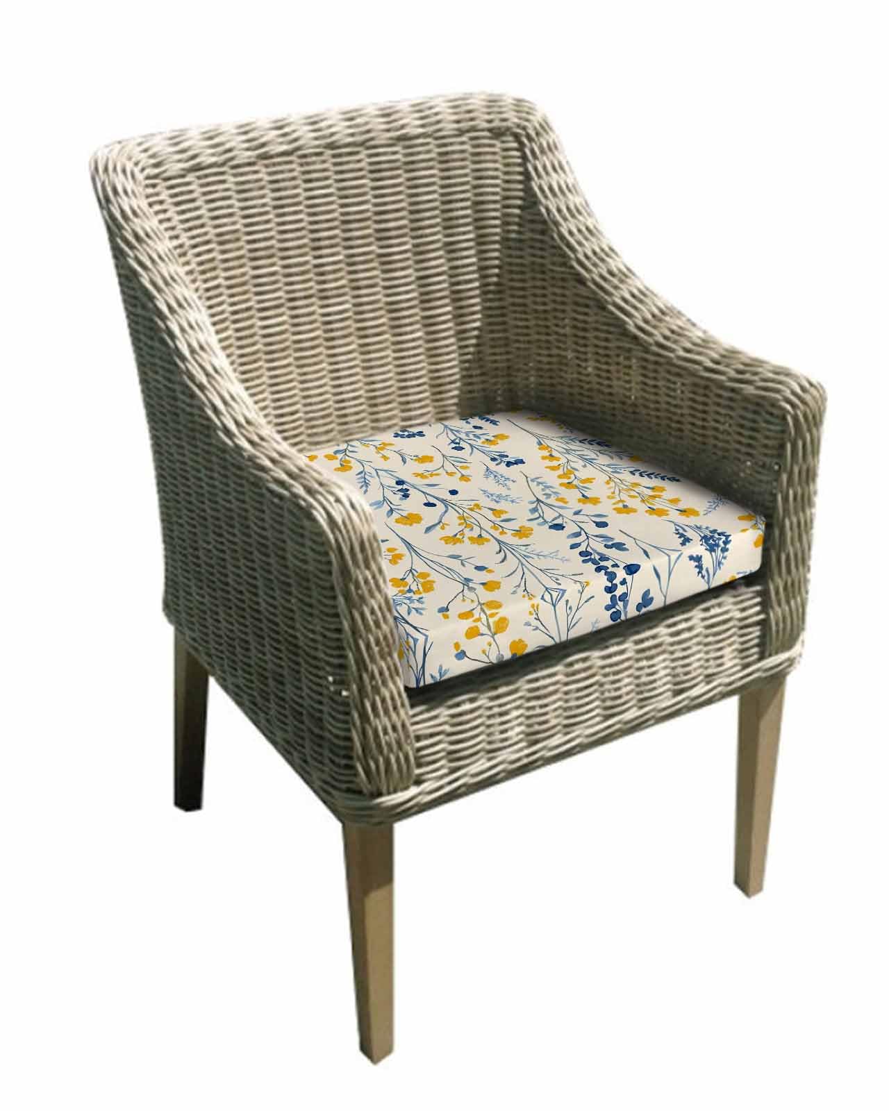 2 Pack Blue Yellow Spring Floral Waterproof Cushion Covers with Ties, Outdoor Patio Chaise Lounge Chair Seat Cushion Slip Covers Replacement(Only Cover) Summer Blooms Botanicals 22