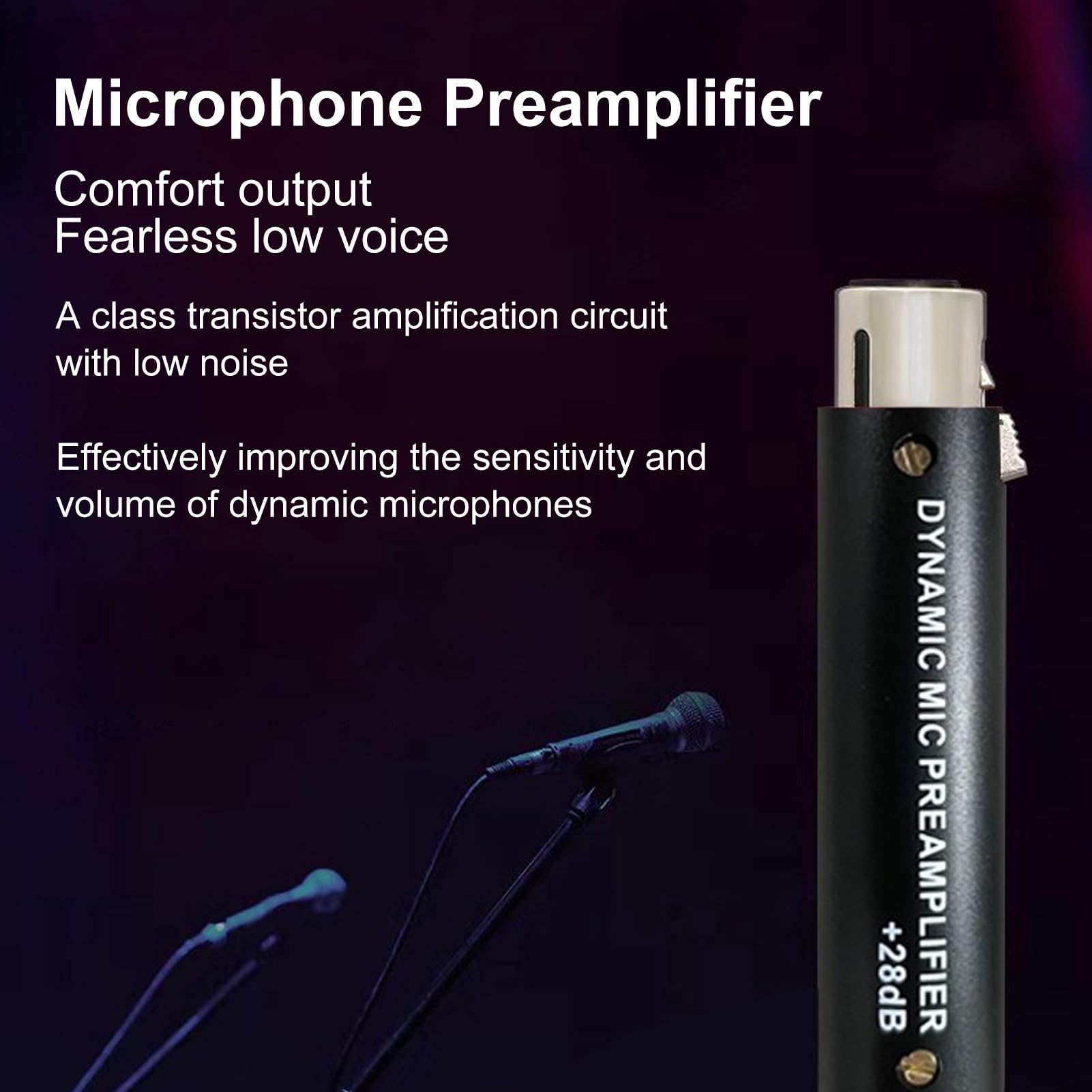 Preamplificador de micrófono en línea, amplificador de micrófono portátil para micrófonos dinámicos, hasta +28dB, ganancia de preamplificador de micrófono para estudio, podcasts