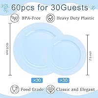 Vista 2 de FLOWERCAT 60PCS Light Blue Heavy Duty Plastic Disposable Party Plates Set – 30pcs 10.25″ Dinner & 30pcs 7.5″ Dessert Plates – Durable Blue Tableware