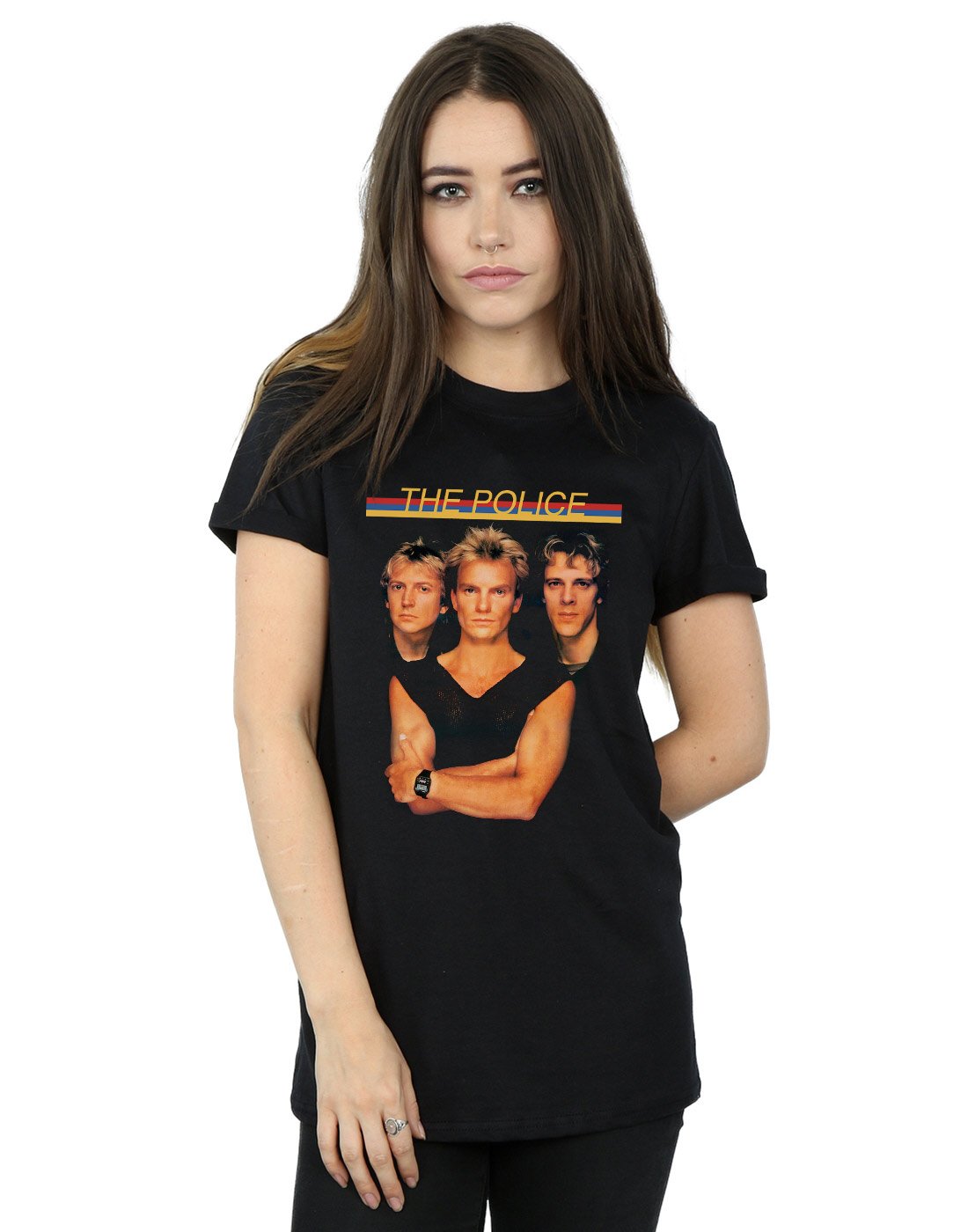Absolute Cult The Police Women's Band Photo Boyfriend Fit T-Shirt Black Small