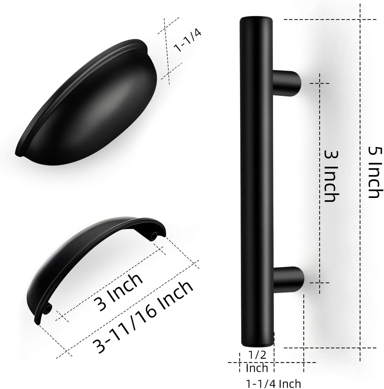 Ravinte 18 Pack 5 inch Matte Black Cabinet Pulls & 10 Pack 3 inch Flat Black Cabinet Cup Pulls