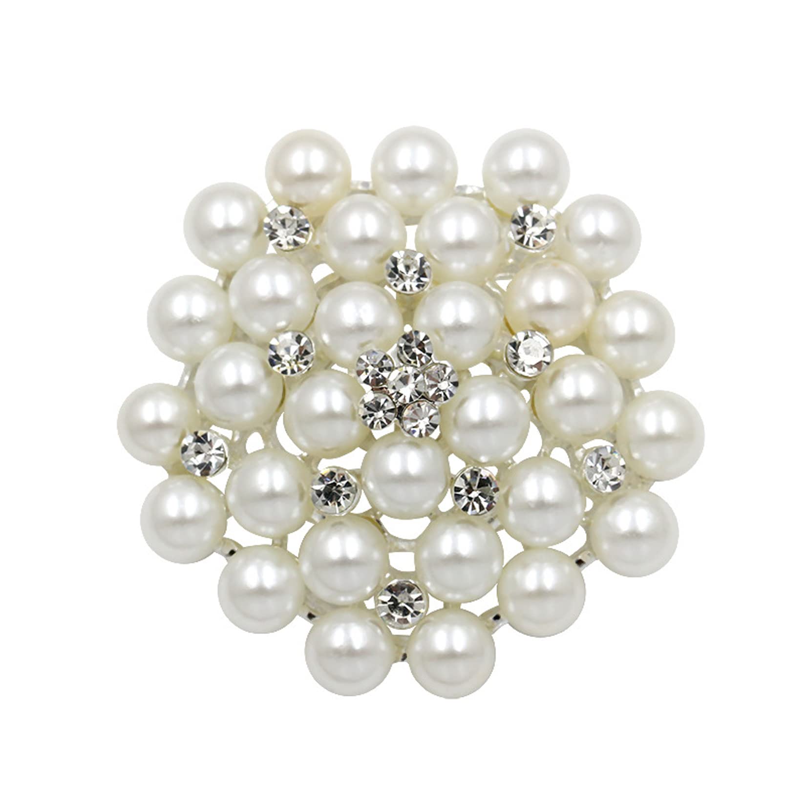 Gyn&Joy Elegant Imitation Pearl Floral Clear Crystal Rhinestone Wedding Bridal Flower Pin Brooch