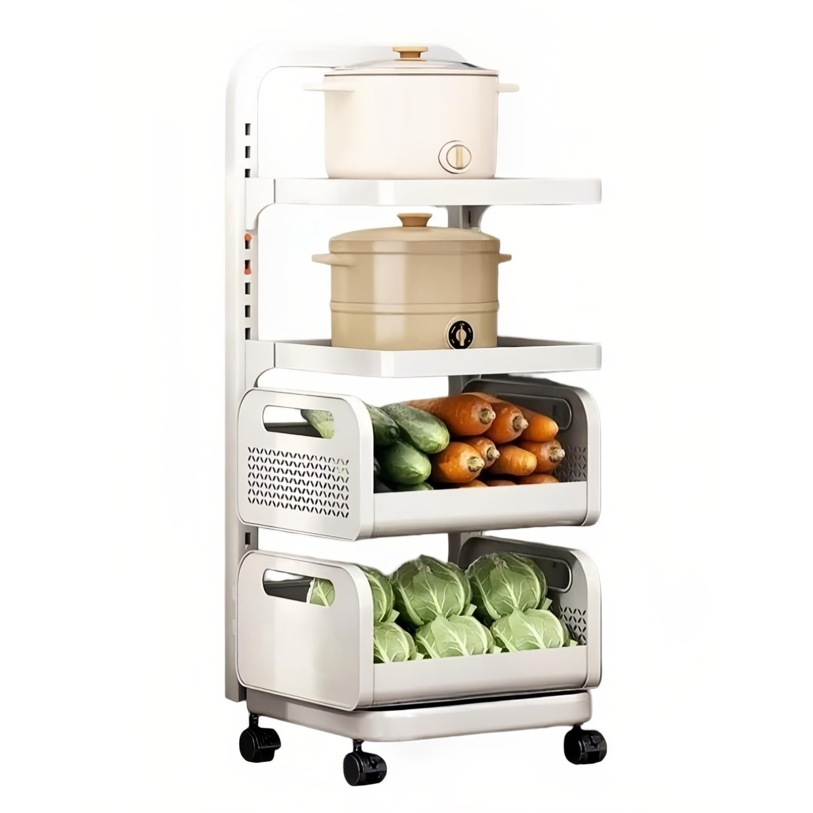 ZYYANSHOP Kitchen Storage Cart Rolling Kitchen Cart with Produce Baskets Movable Pot and Vegetable Storage Shelf(Small)