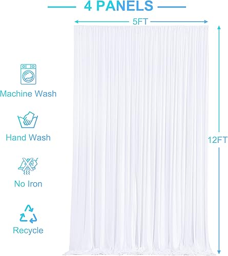 Miniatura 7 de 4 paneles de cortinas de fondo blancas para bodas, fiestas, sin arrugas, cortinas de tela para decoración de fotos, tela para baby shower,