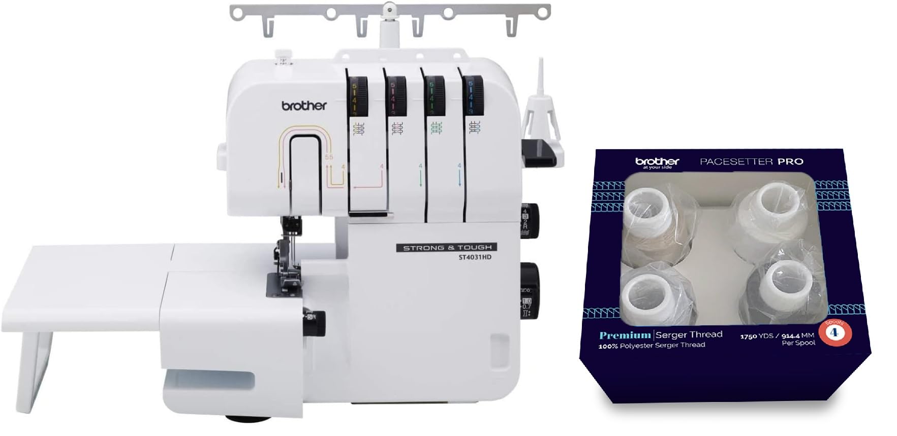 Brother ST4031HD Strong &amp; Tough Serger Machine, 1,300 Stitches Per Minute, and ETSERGSTR Premium Serger Thread Assortment