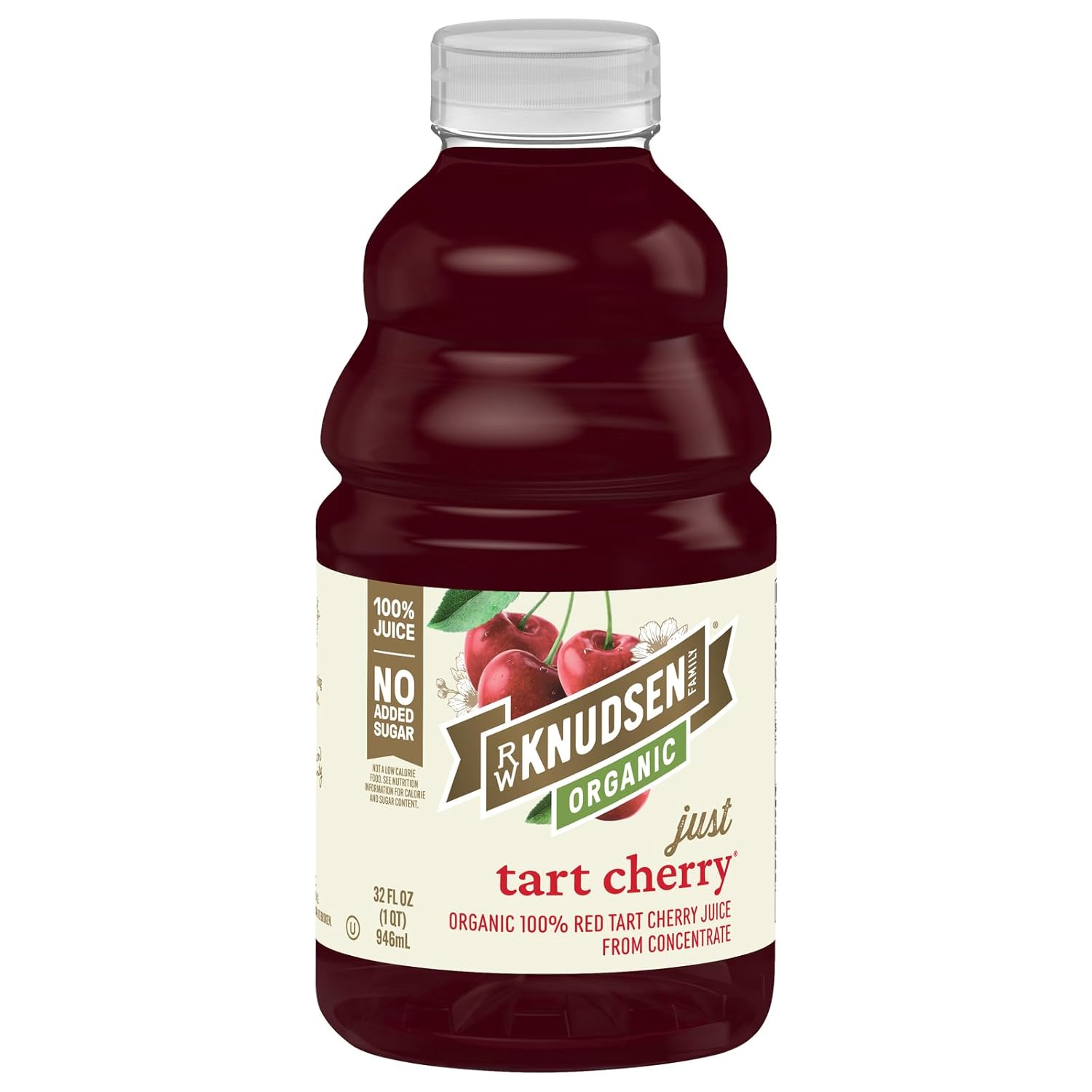 R.W. Knudsen Organic Just Tart Cherry Juice 32 oz - Pure USDA Organic, Non-GMO Tart Cherry for Smoothies & Cocktails