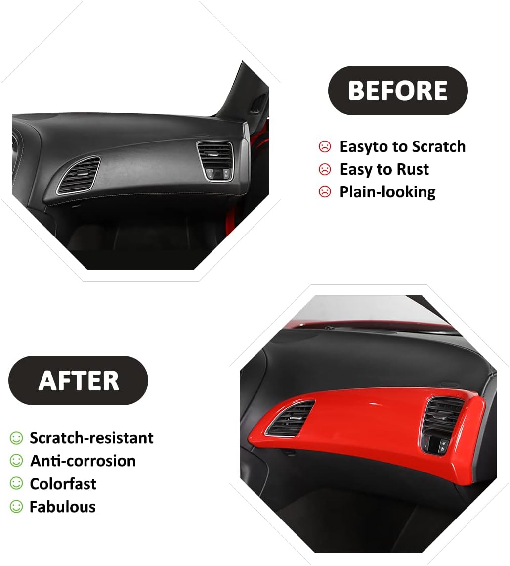 Car Interior Dashboard Panel Cover Trim Decoration Stickers for Chevrolet Corvette C7 2014-2019 Center Console Co-Pilot Strip Trim Sticker (Red)