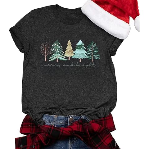 MOUSYA Merry and Bright Shirt Women Merry Christmas Tee Letter Print Casual Short Sleeve Tops Tees Cover