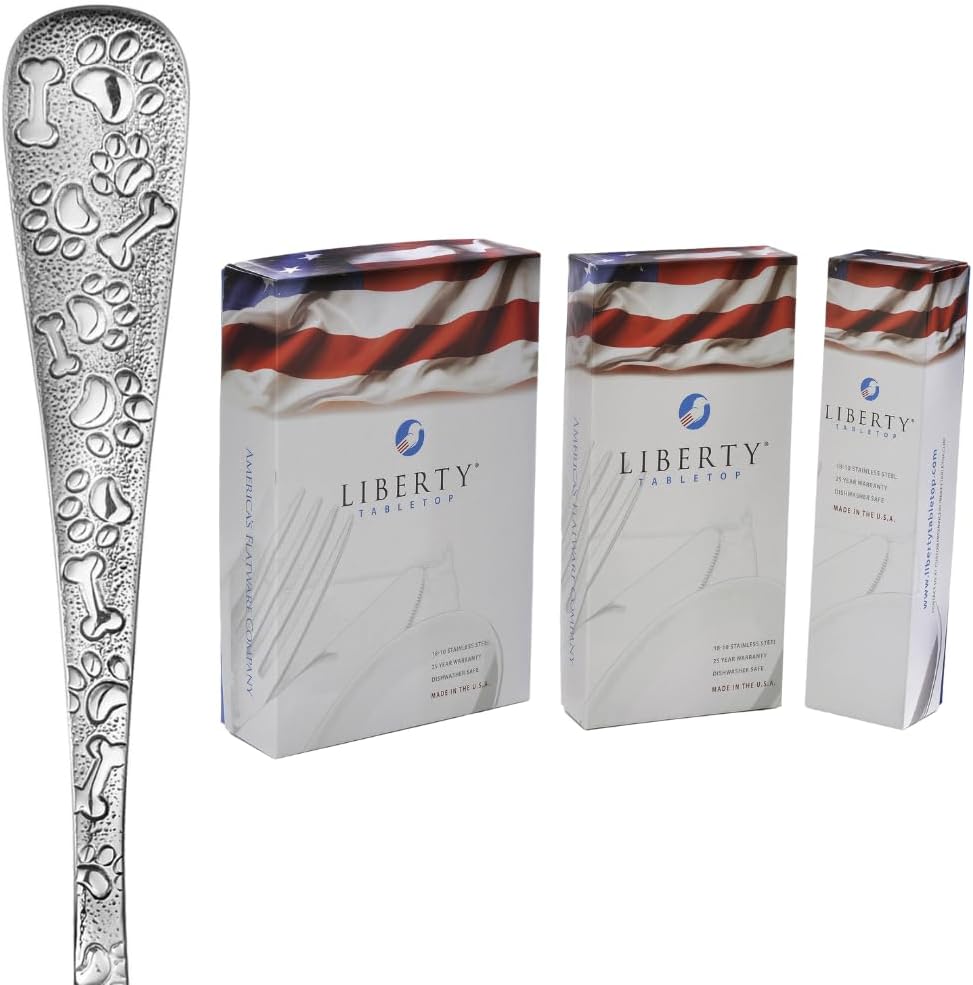 Liberty Tabletop Oliver Puppy 12 Piece Flatware Set Service for 4 Dog Themed Stainless Steel Silverware Made in the USA (12)