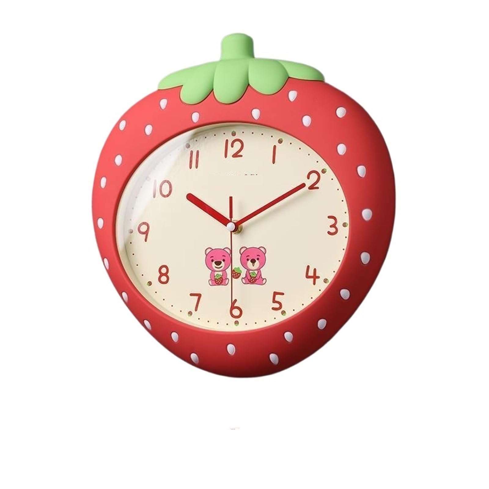 HVSYVVSRL Cartoon Strawberry Wall Clock Living Room Decoration Silent And Hole Free Bedroom Quiet Operation(Red)