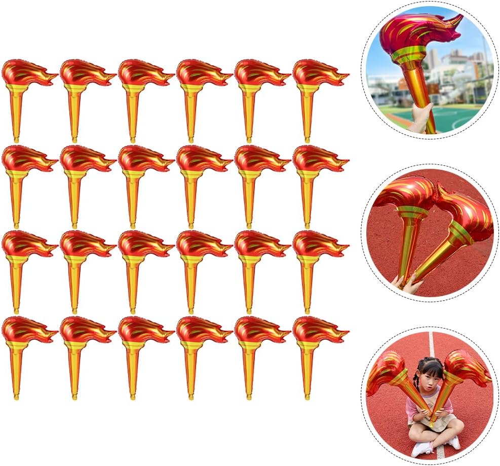 Tofficu 50 Pcs Inflatable Torch Props, Large 24 Inch Fake Fire Blow Up Torches for Sports Competition Games, Survivor Luau Party Decorations, Medieval and Tournament Themed Event Supplies