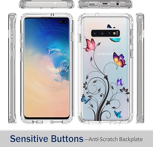 Miniatura 5 de Funda para Galaxy S10+ Plus, SM-G975U con protector de pantalla de vidrio templado, carcasa rígida de diseño floral de cuerpo completo + funda de