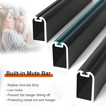WDJBPSH Grey Hanging Rods for Wardrobe, U Shaped Hanger Support Pole for Home/Hotel/Office/Studio, Cuttable Metal Aluminum Garment Bar, Set of 2(37 cm)