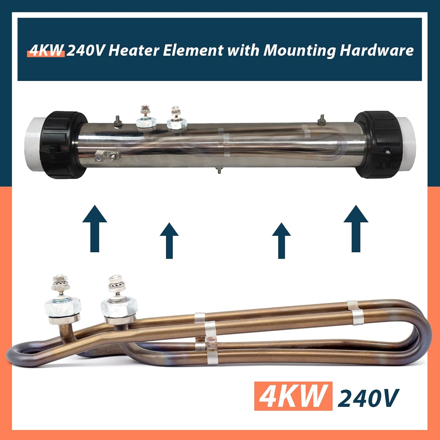 4KW 240V Heater Element with Mounting Hardware Compatible with Flo-Thru Balboa Hot Tub Heating Element, Universal Applicable in Spas Electric Heaters Or Swimming Pools