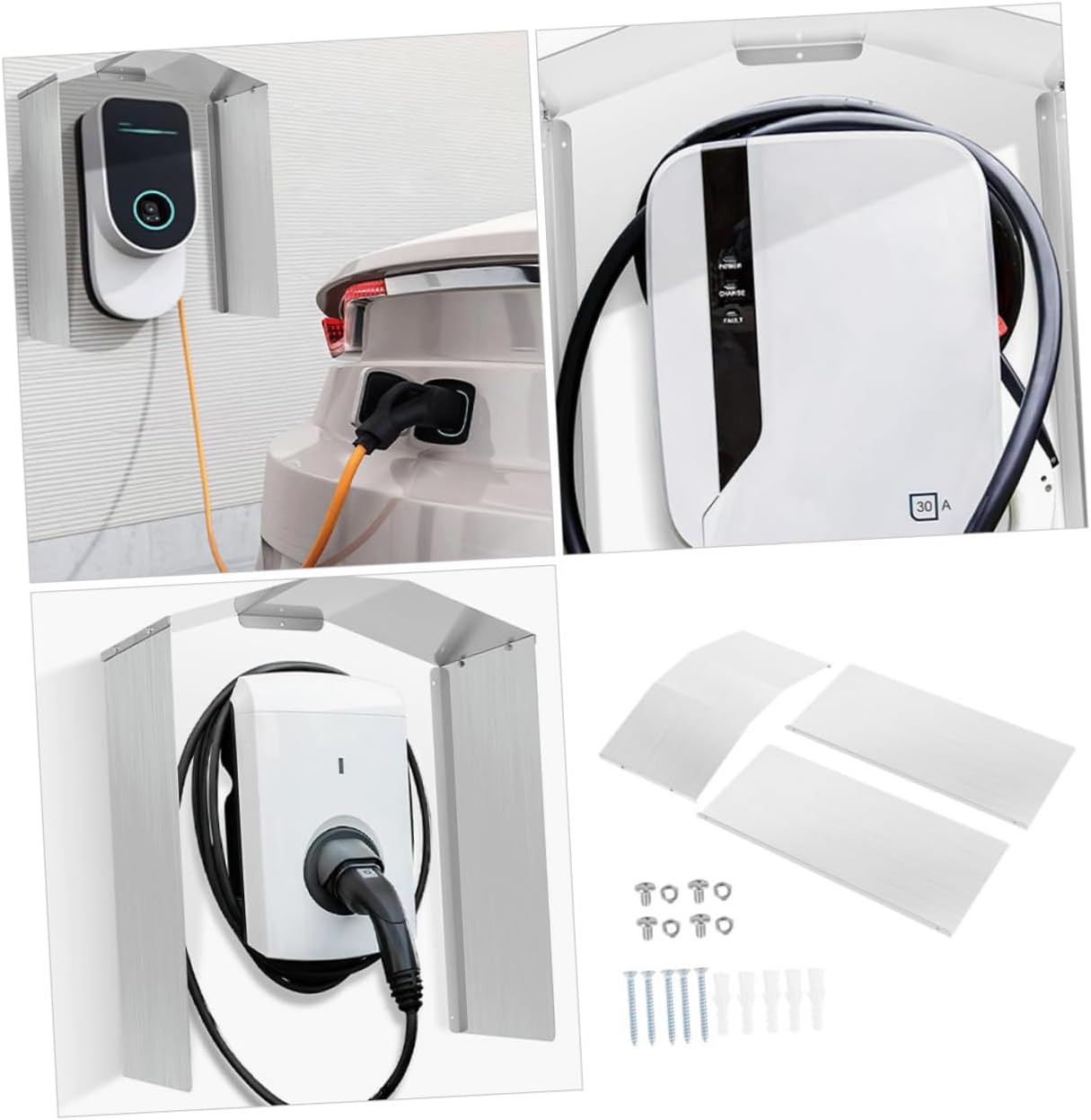 Luxshiny Aluminum Weatherproof Charging Station Cover Wall-Mounted Electric Plug Protector for Outdoor Use Compatible Most Charging Stations