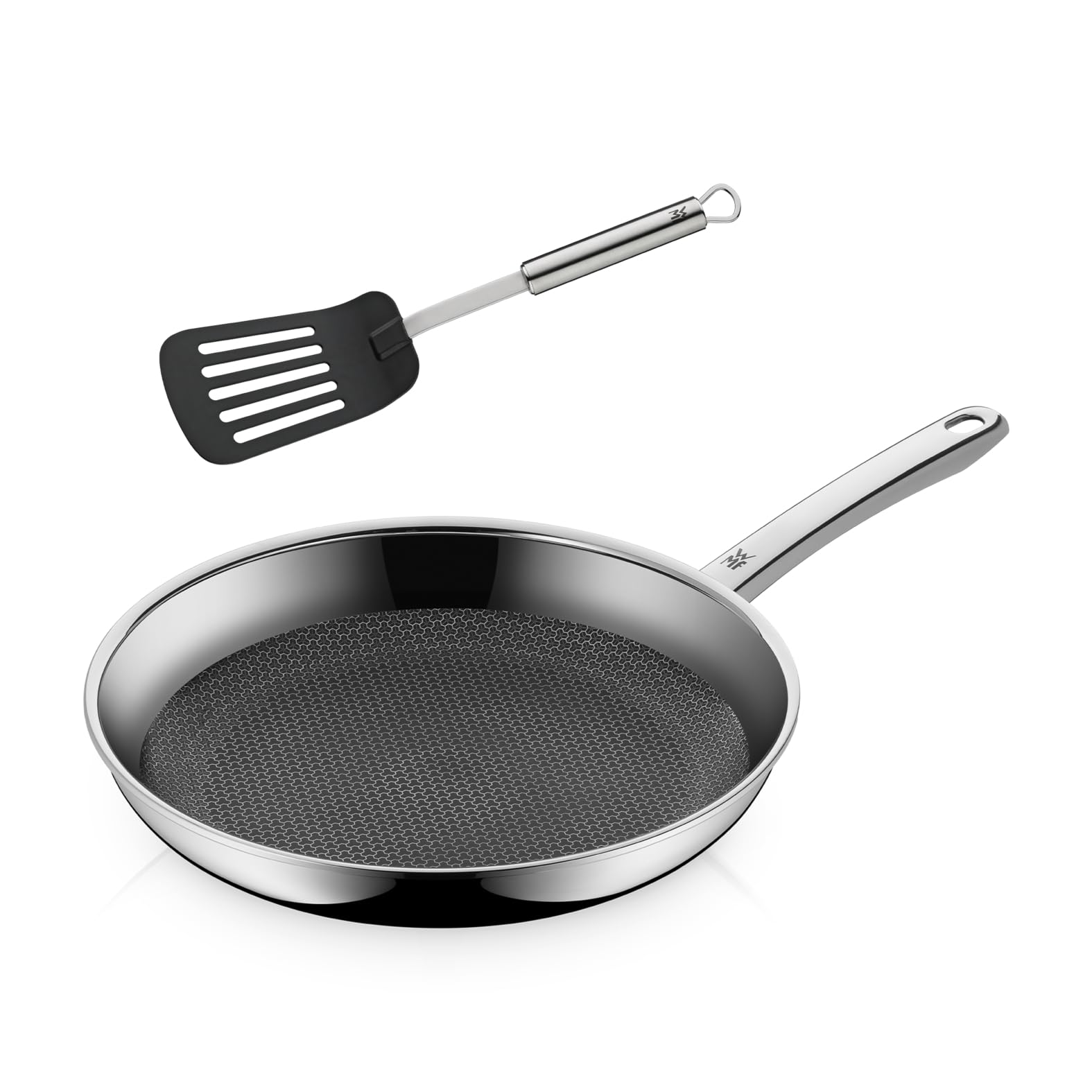 WMF Profi Resist Bratpfanne Induktion 28 cm, Wabenpfanne mit Pfannenwender, Mehrschichtmaterial antihaftbeschichtet, kratzfeste Wabenstruktur, Edelstahlgriff, für alle Herdarten geeignet, backofenfest