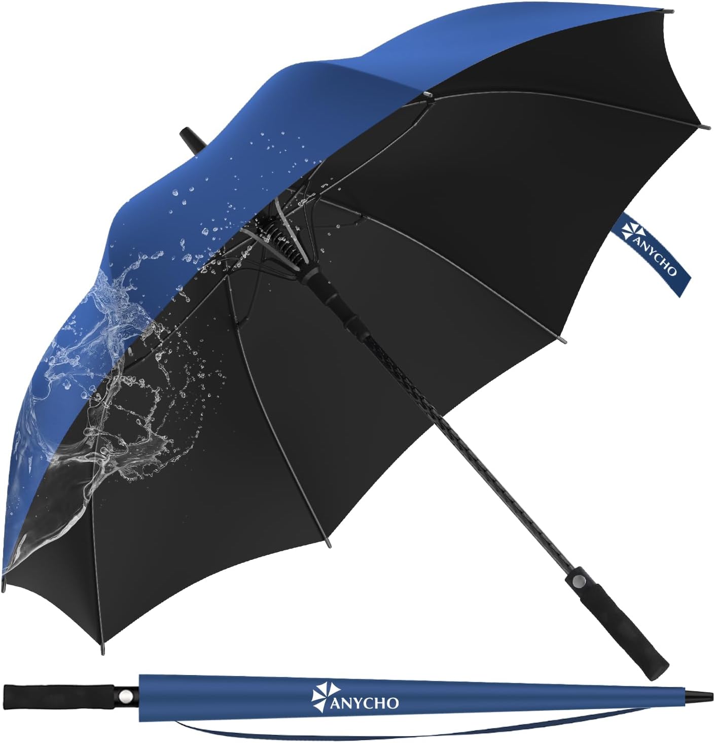 ANYCHO 60inch Big Umbrella for man, Auto Open Golf Rain Umbrella with cover, Windproof, Waterproof and UV Protection Umbrella Big Size for 2-3 Men, Women and Family (Black)