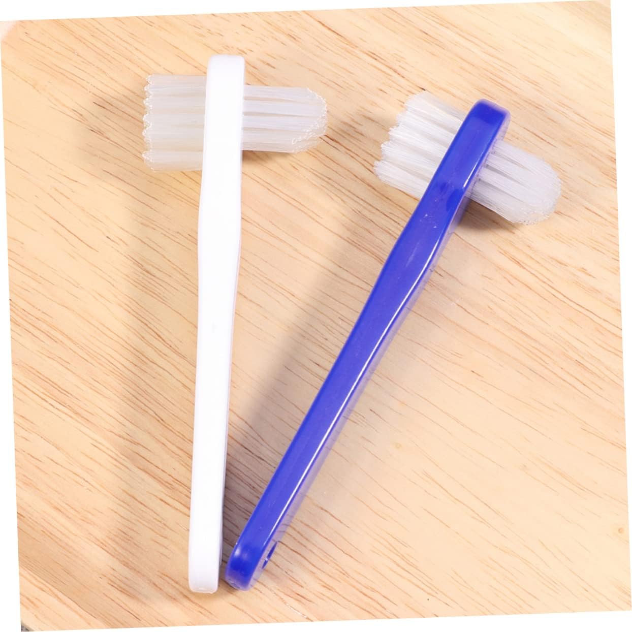 4Pcs Dual Head False Brush Denture Care Tool White Blue Gentle Multi Tufted Design for Easy Removal and Food Particle Portable Oral Care