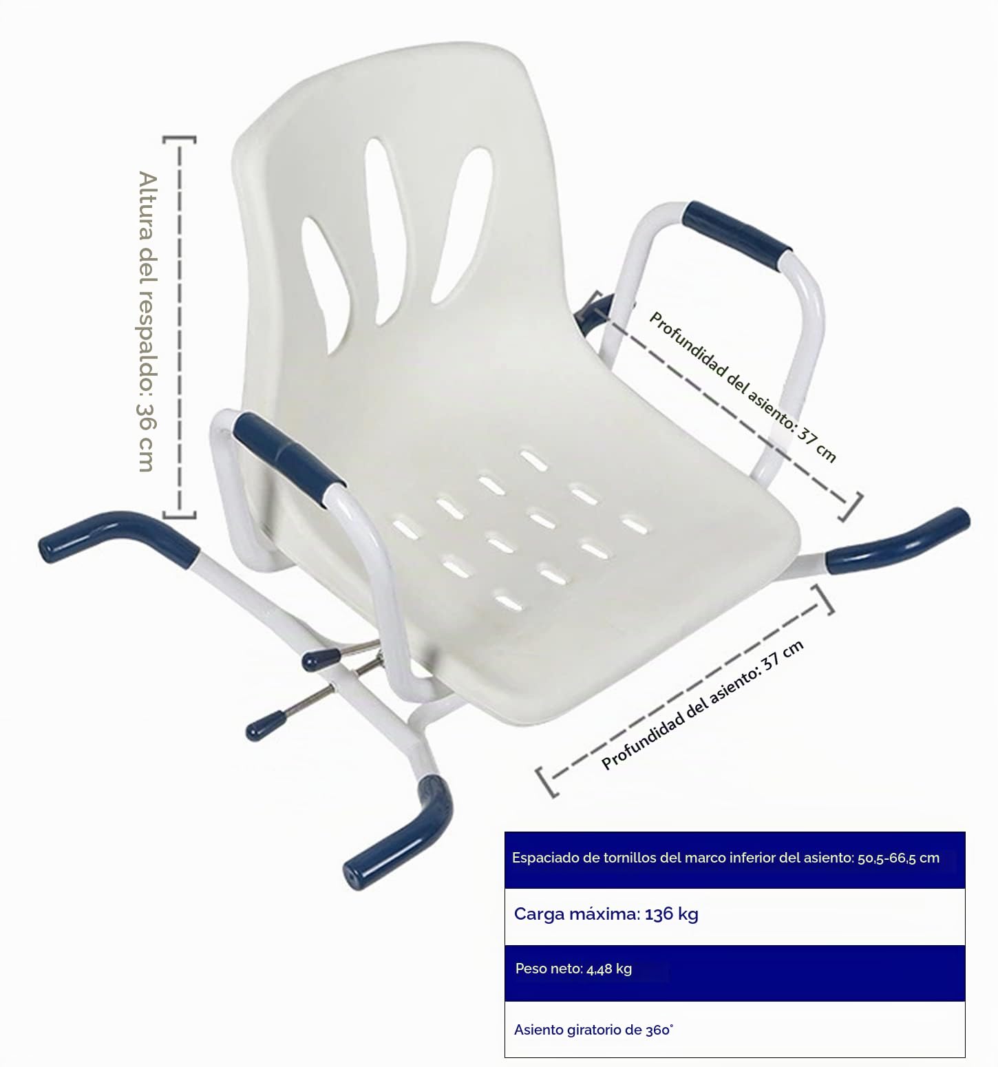 Silla Giratoria Bañera para Personas Mayores y Discapacitados, Taburete de Baño Ducha con Reposabrazos y Respaldo, Antideslizante, Reducir la Actividad para Evitar Lesiones