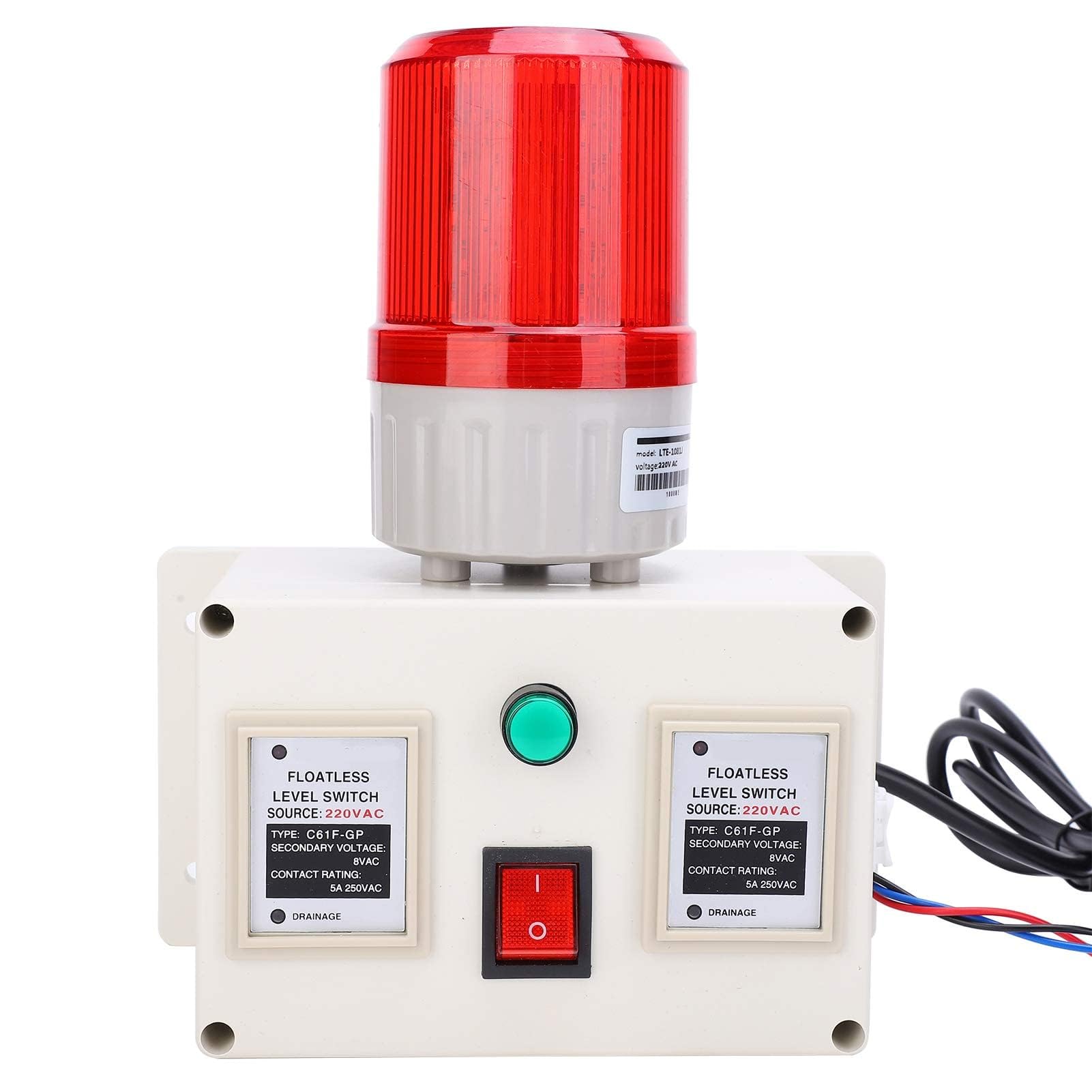 Wasseralarmsensor, Wasserstandsalarmsensor, 90-105 dB Einstellbare Tanküberwachung, Wassermelderalarm, Korrosionsbeständig, nicht leicht zu rosten, EU-Stecker AC220V