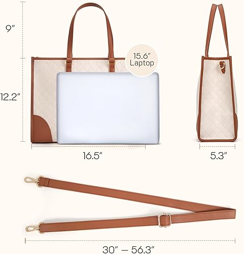 Miniatura 4 de Missnine Bolsa de mano para computadora portátil para mujer, 15.6 pulgadas, bolsa de trabajo de piel sintética en relieve, maletín profesional,