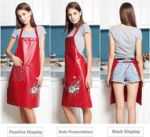Miniatura 5 de PU Kitchen Oil and Waterproof Aprons for Women with Pocket for Cooking Washing