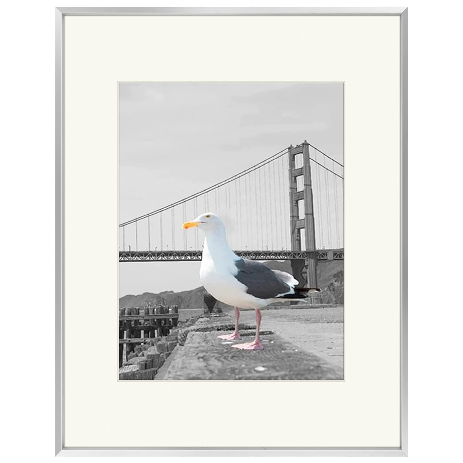 Frametory, 16x20 Aluminum Photo Frame with Ivory Color Mat for 11x14 Picture & Real Glass