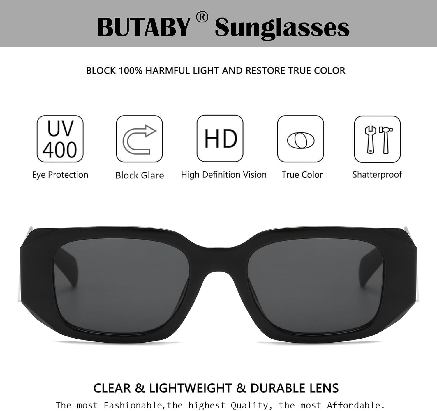 BUTABY Trendy Rectangle Sunglasses for Women Men Retro Sun Glasses Vintage Fashion Square Frame - Image 4