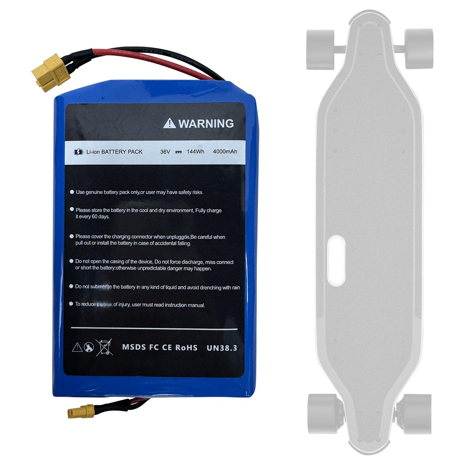 36v 4Ah Electric Skateboard Battery Replacement for Meepo V5/Mini5 Electric Skateboard Rechargeable Battery Pack