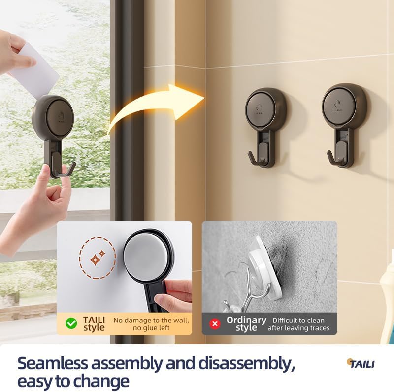 2 Pack Black Powerful Vacuum Suction Cup Long Hooks, Drill - Free Removable Utility Storage Hook, Multi - Purpose Shower Hook for Hanging Clothes Suitable for Shower Bathroom and Kitchen