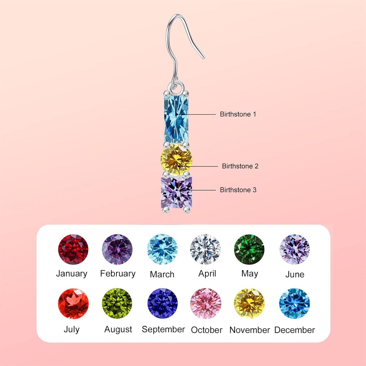 Personalized 1-6 Birthstones Earrings For Women 925 Sterling Silver Earrings Mother Earrings Simulated Birthstone Jewelry Gift For Mom Christmas Birthday