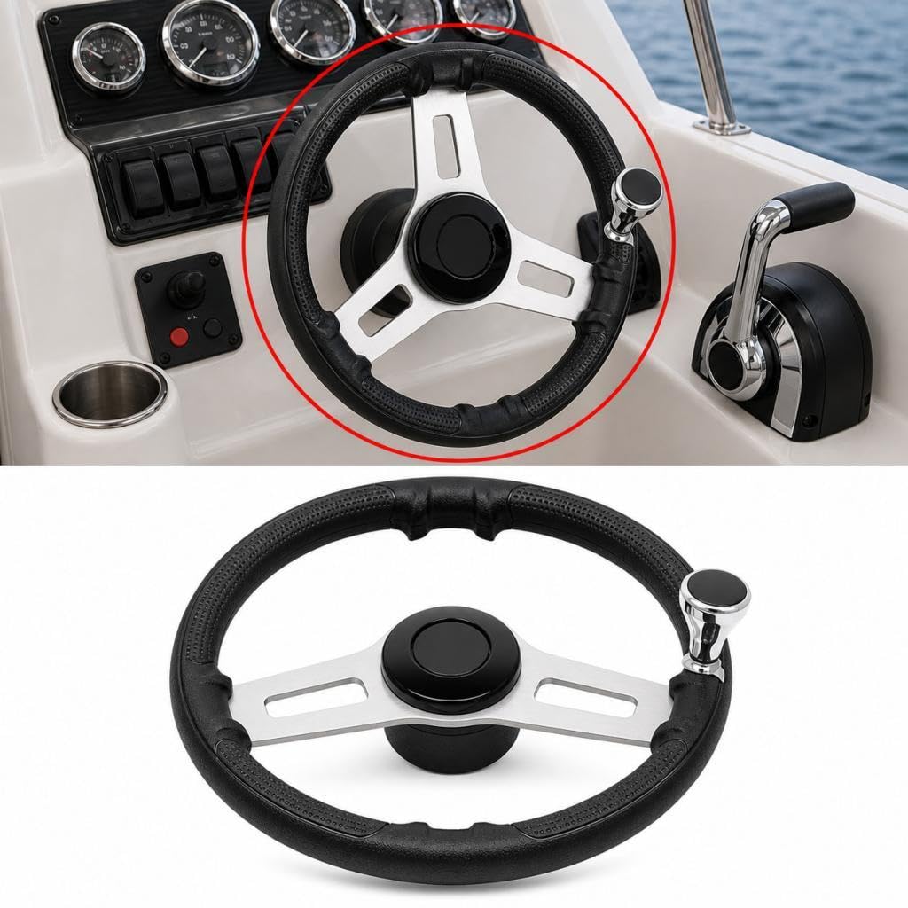 Volante per Barca Accessori per Barche Volante Marino Professionale in Lega di Alluminio Antiscivolo di per Carico, 37 Cm con Manico