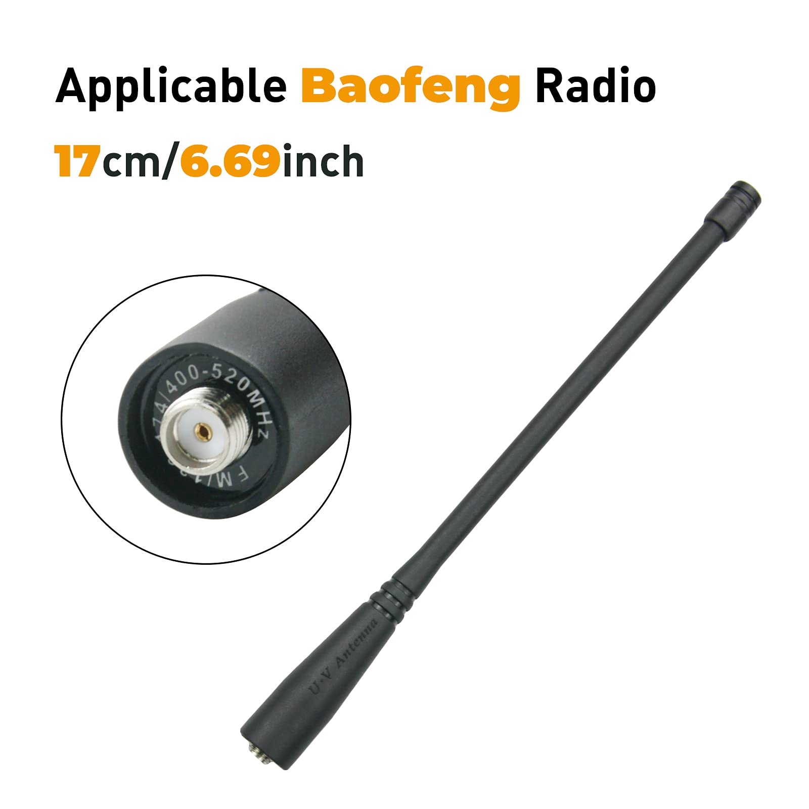 Vineyuan 2 Antenne VHF/UHF 136‑174/400‑520 MHz Per Baofeng UV‑5R UV‑82 UV‑9R F8HP – Lunghezza 17 Cm, Confezione Doppia